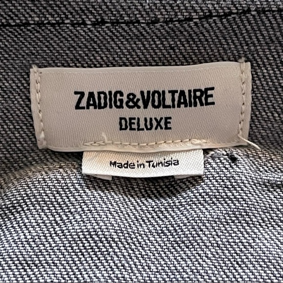 Zadig & Voltaire Kioky Gris Love Now Embroidered Collarless Denim Jacket Black S - Picture 8 of 14